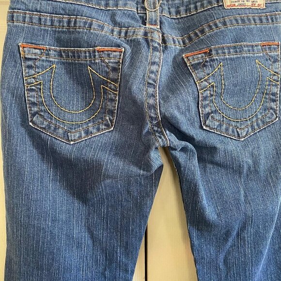 True Religion Women's Johnny Stadium Patch Embroidered Logo Pocket Jeans Size 29 - Picture 6 of 8